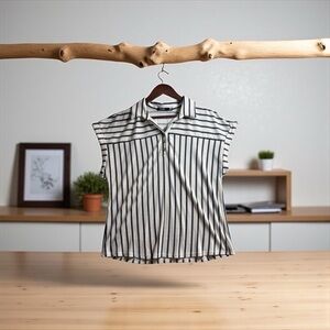 Cure. Chic Black and White Striped Women's Blouse Size Large